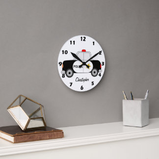 Police Car Design Personalised Round Clock