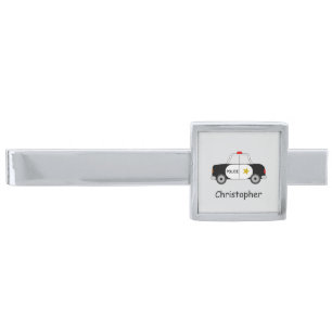Police Car Design Personalised Silver Finish Tie Bar
