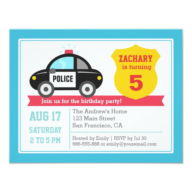 Police Car Kids Birthday Party Invitation