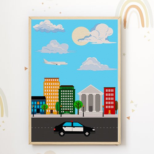 Police Car Kids Room Poster Vehicle Nursery Print