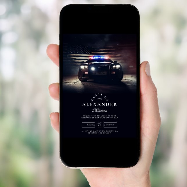 Police Car Lights American Flag Graduation Invitation (Front Digital)