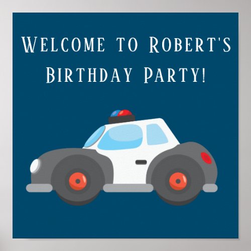 Police Car Navy Blue Birthday Party Poster
