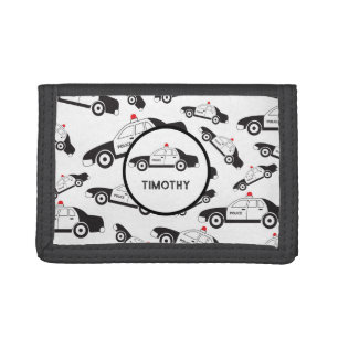 Police Car Pattern Custom Name Kids Tri-fold Wallet