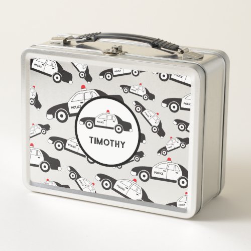 Police Car Pattern Custom Name Metal Lunch Box