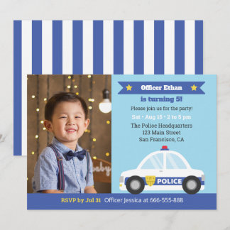 Police Car Police Themed Boys Birthday Party Photo Invitation