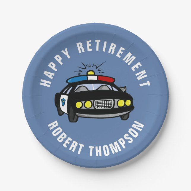 Police Car Retirement Party Paper Plates (Front)