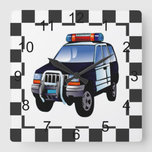 Police Car Square Wall Clock
