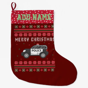 Police Car Ugly Christmas Sweater Large Christmas Stocking
