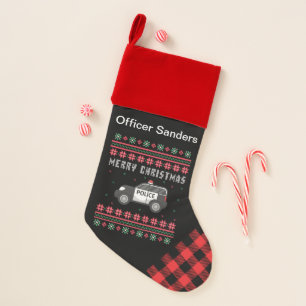 Police Car Ugly Christmas Sweater Personalized Stocking