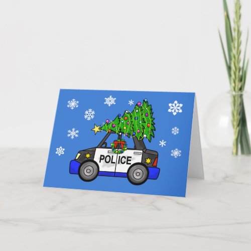 Police Car with Christmas Tree Greeting Card