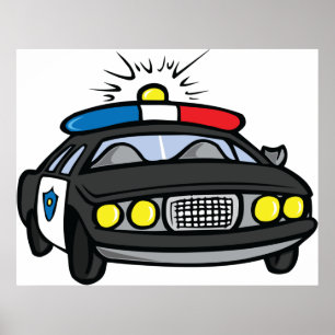 Police Car with Flashing Siren Lights Poster