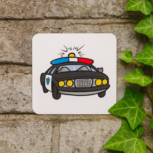 Police Car with Flashing Siren Lights Square Sticker (Creator Uploaded)