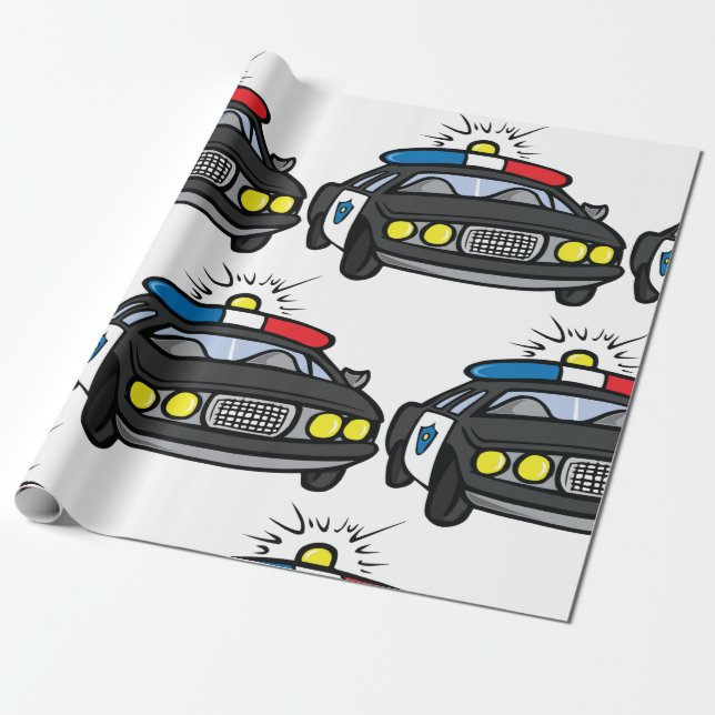 Police Car with Flashing Siren Lights Wrapping Paper (Unrolled)