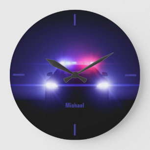 Police Car With Full Lights Wall Clock