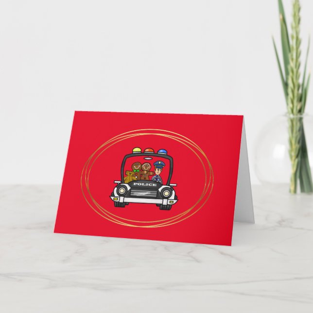 Police Car with Gingerbread Family Christmas Card (Front)
