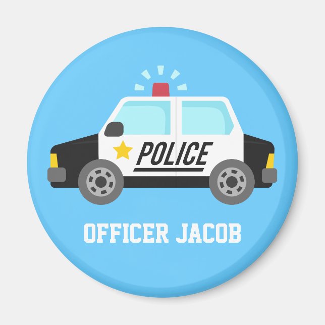 Police Car with Siren Officer Kids Personalized Magnet (Front)