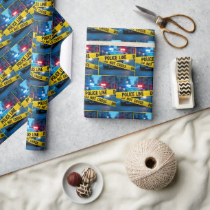 Police Car With Yellow Tape Wrapping Paper