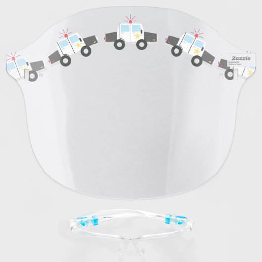 Police Cars Cute Vehicles Cartoon Face Shield (Front w/Glasses)