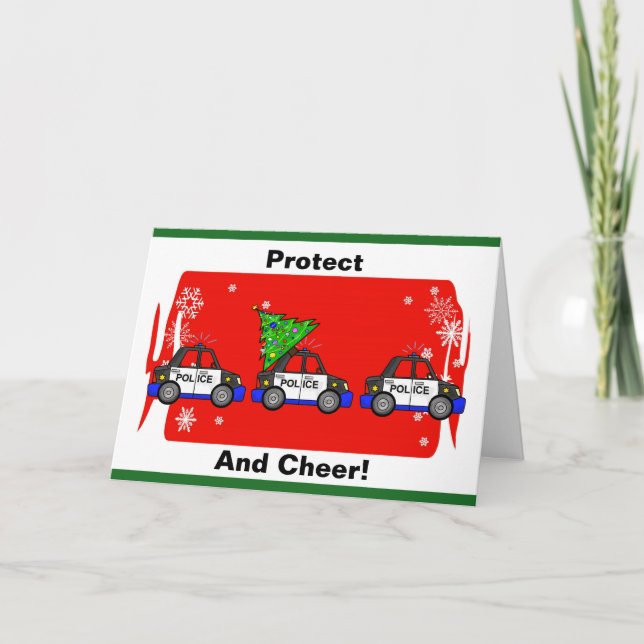 Police Cars & Tree Christmas Card (Front)