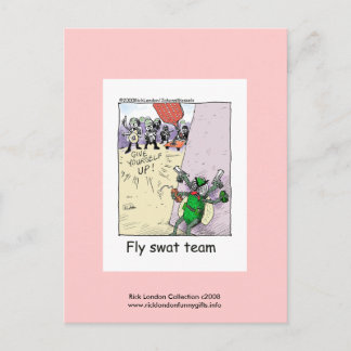 Police Cartoon Fly Swat Team On A Postcard