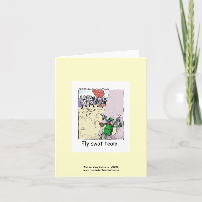 Police Cartoon Fly Swat Team On Greeting Card (Front)