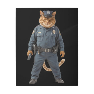 Police Cat Sheriff Illustration - Premium Metal Wa Print