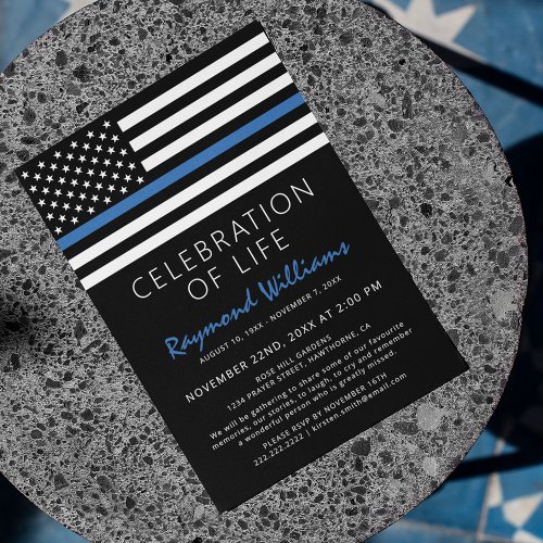 Police Celebration of Life  Thin Blue Line Invitation