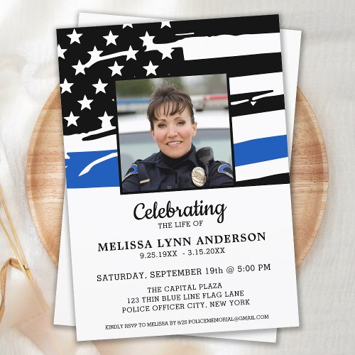 Police Celebration Of Life Thin Blue Line Memorial Invitation