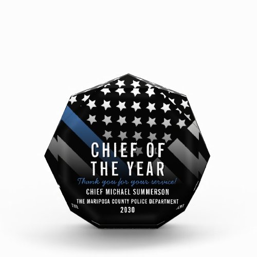 Police Chief Officer of the Year Thin Blue Line Acrylic Award