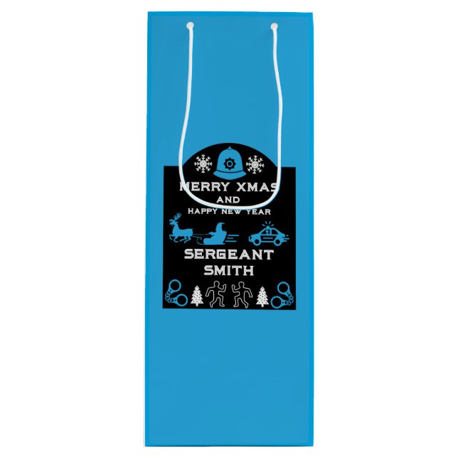 Police Christmas Decorative Bottle Wine Gift Bag (Front)