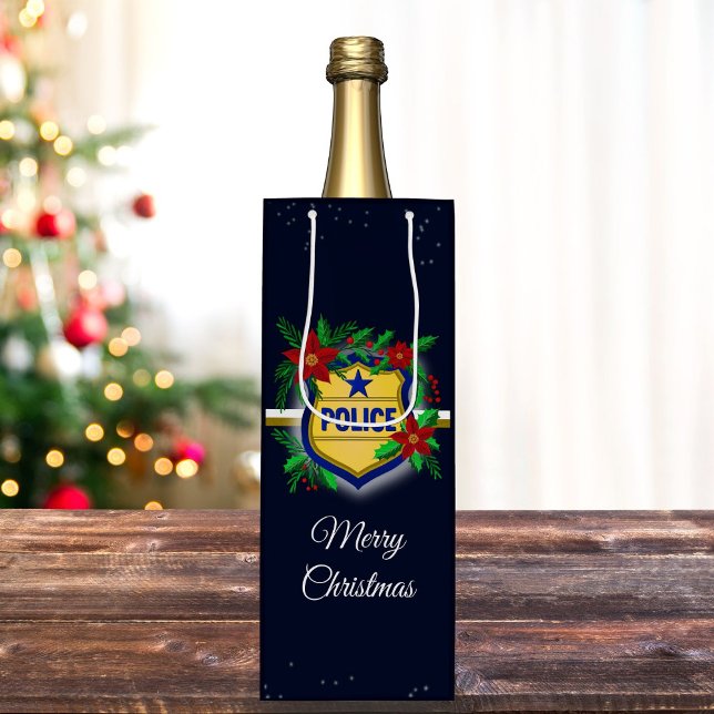 Police Christmas Elegant Holiday Party Wine Gift Bag (Creator Uploaded)