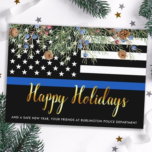 Police Christmas Happy Holidays Thin Blue Line Holiday Card