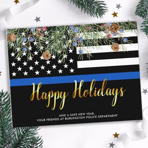 Police Christmas Happy Holidays Thin Blue Line  Holiday Postcard