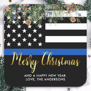 Police Christmas Law Enforcement Thin Blue Line Square Sticker