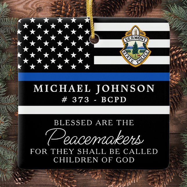 Police Christmas Personalized Logo Thin Blue Line Ceramic Ornament (Creator Uploaded)