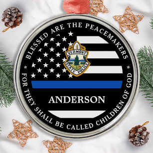 Police Christmas Personalized Logo Thin Blue Line Metal Ornament