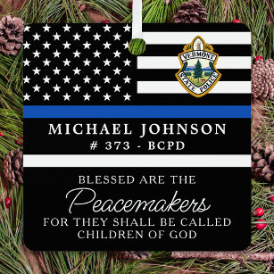 Police Christmas Personalized Logo Thin Blue Line Metal Ornament