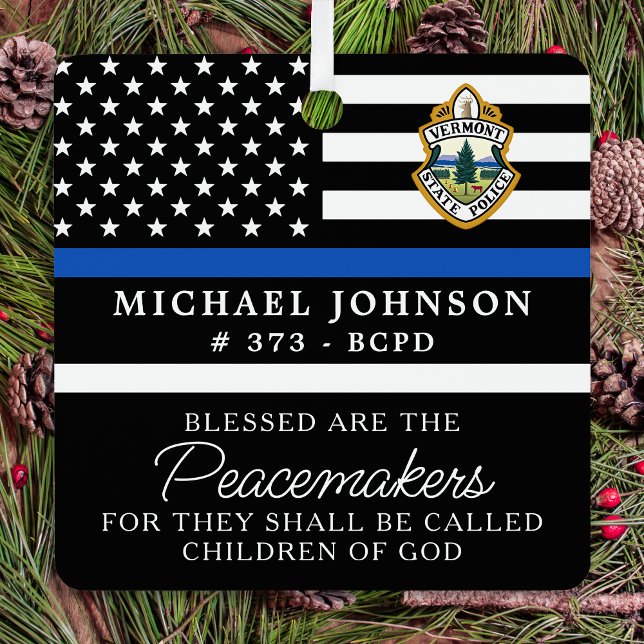 Police Christmas Personalized Logo Thin Blue Line Metal Ornament (Creator Uploaded)