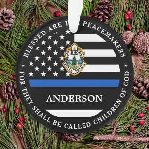 Police Christmas Personalized Logo Thin Blue Line Ornament