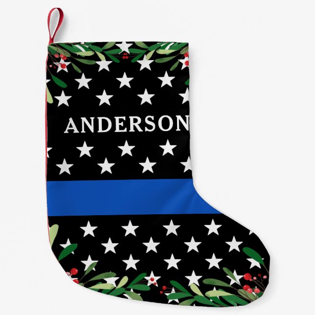 Police Christmas Personalized Thin Blue Line Small Christmas Stocking (Front)