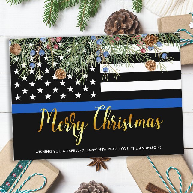 Police Christmas Thin Blue Line Law Enforcement Ho Holiday Card (Creator Uploaded)