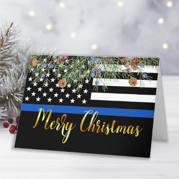 Police Christmas Thin Blue Line Law Enforcement Holiday Card by BlackDogArtJudy at Zazzle