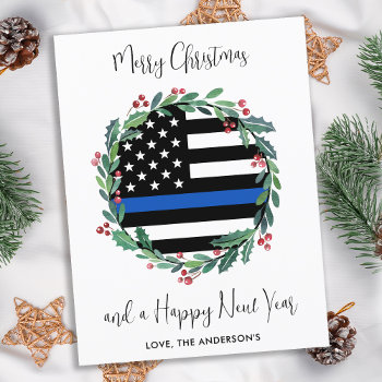 Police Christmas Wreath Blue Holiday Card Budget by BlackDogArtJudy at Zazzle