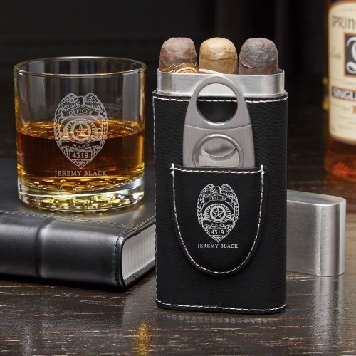 Police Cigar Case Set  Buckman Whiskey Glass