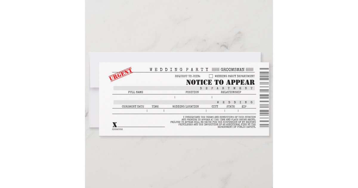 Police Citation Groomsman Best Man Fun Proposal Invitation Zazzle
