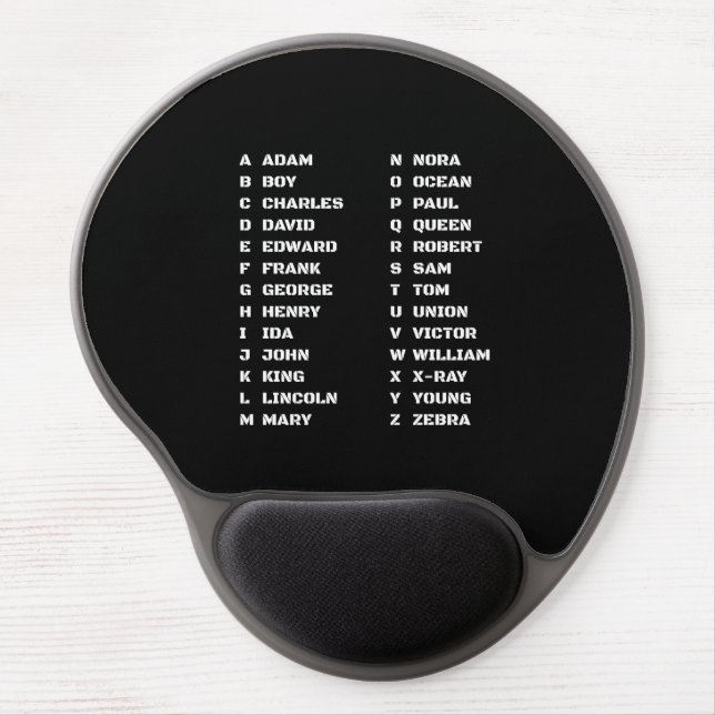 Police Codes Phonetic Alphabet Chart Gel Mouse Pad (Front)