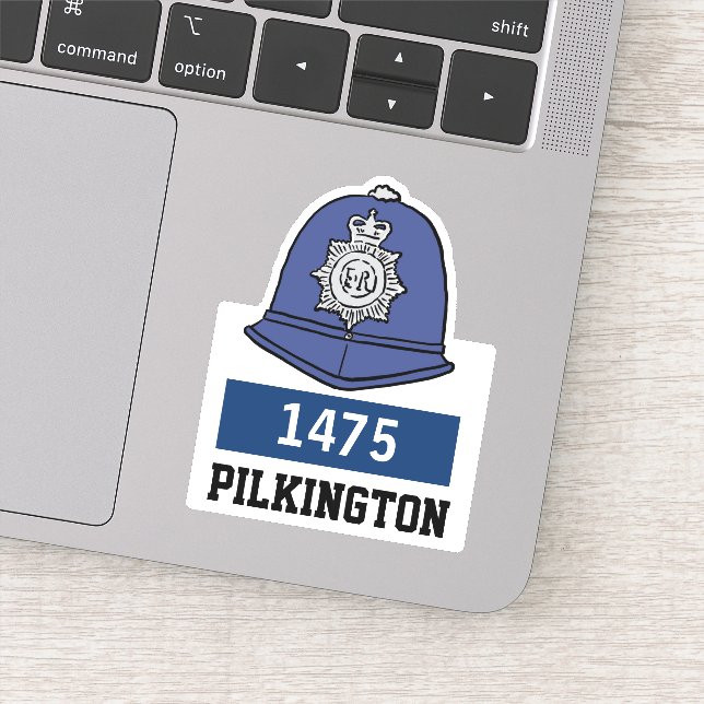 Police Constable Helmet with Name & Number Sticker (Detail)