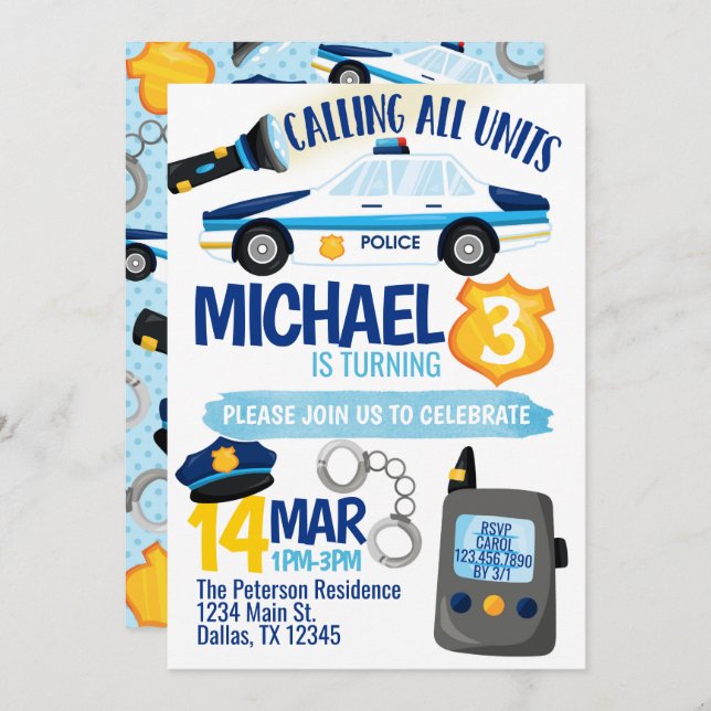 Police Cop Policeman Birthday Party Invitation (Front/Back)