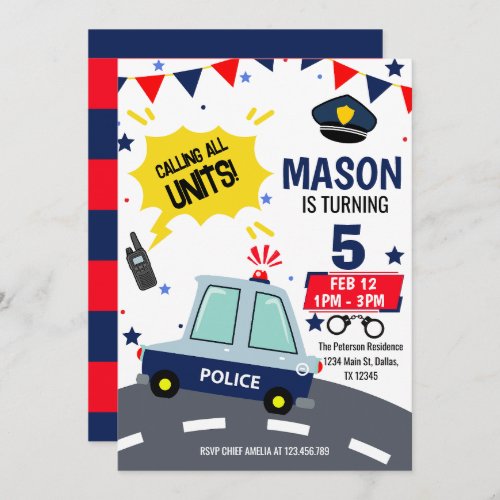 Police Cop Policeman Birthday Party Invitation