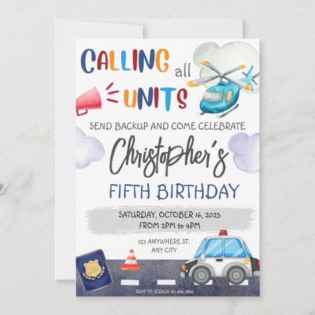 Police Cop Policeman Birthday Party Invitation (Front)